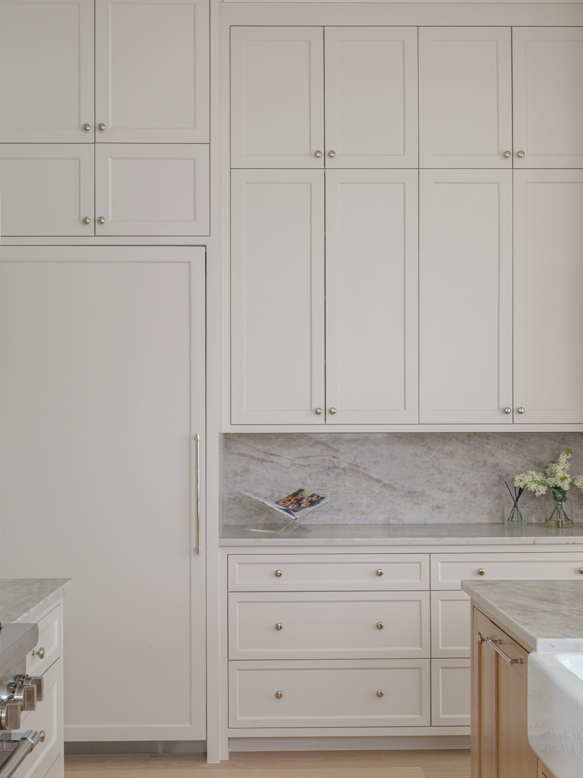 CLASSIC EUROPEAN REVIVAL – Chamberlain Arlington Heights, Lafayette Ave, Fort Worth, TX 76107-11 Floor-to-ceiling cabinetry with integrated fridge and nickel hardware — Blue Cypress Design Build, Fort Worth TX