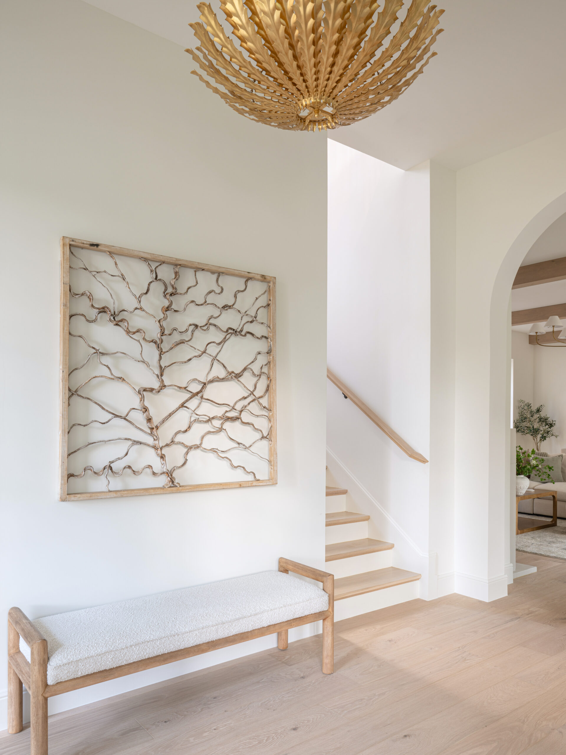 CLASSIC EUROPEAN REVIVAL – Chamberlain Arlington Heights, Lafayette Ave, Fort Worth, TX 76107-3 European style entry with staircase, gold leaf chandelier, and sculptural wall art — custom remodel, Fort Worth TX