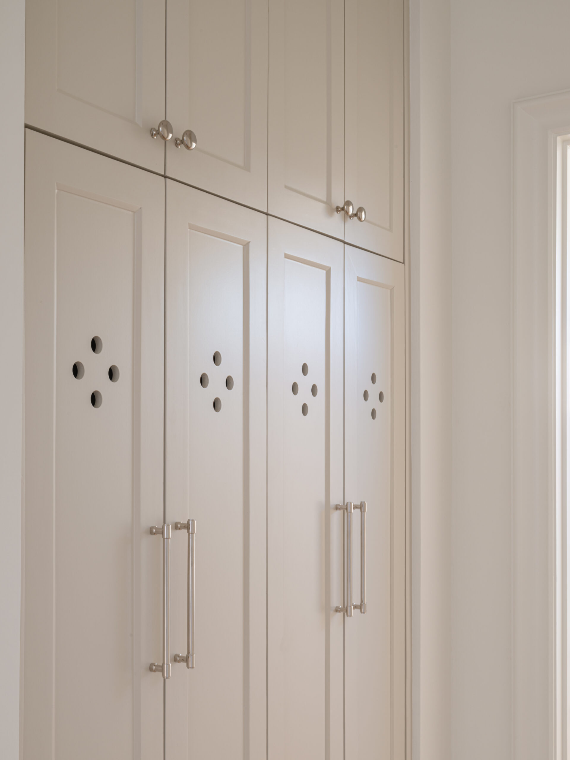 CLASSIC EUROPEAN REVIVAL – Chamberlain Arlington Heights, Lafayette Ave, Fort Worth, TX 76107-36 Cabinet doors with dot cutout detail and nickel pulls — luxury custom home, Blue Cypress Design Build